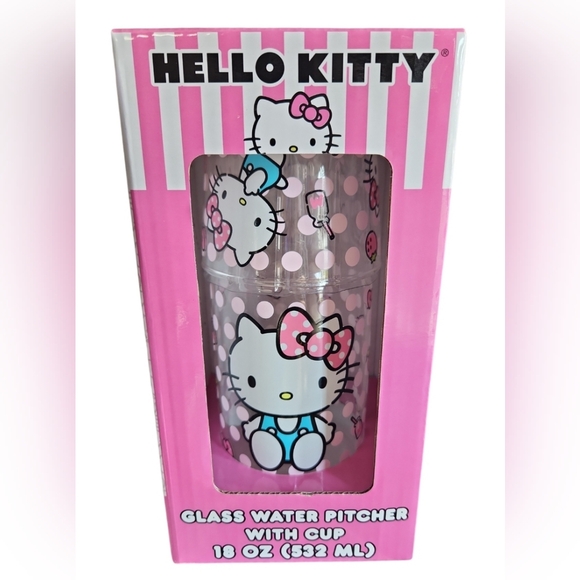 Hello Kitty Other - Hello Kitty Glass Water Pitcher With Cup 18 oz.